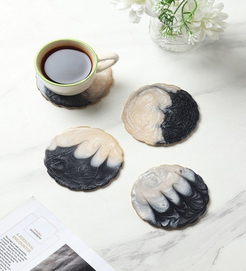Set Of 4 Peach Resin Azalea Coaster-image-38