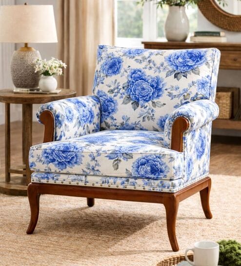 Azalea Teak Wood Arm Chair With Suede Fabric In Multicolor