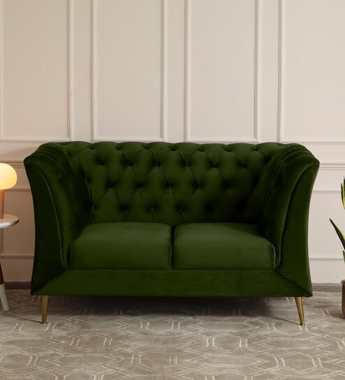 Azalea Velvet 2 Seater Sofa In Olive Green Colour