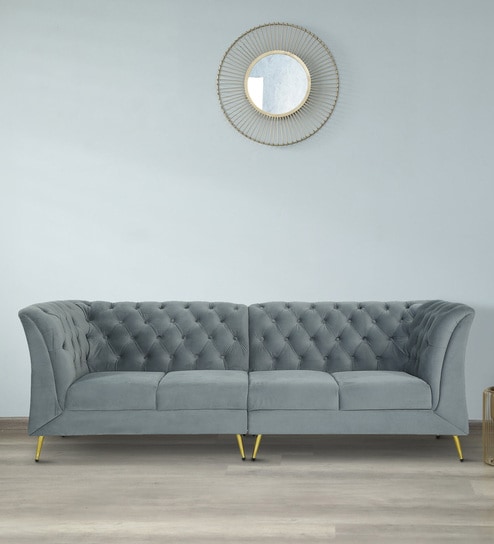 Buy Azalea Velvet 4 Seater Sofa In Fossil Grey Colour at 6 OFF by Amberville from Pepperfry Pepperfry