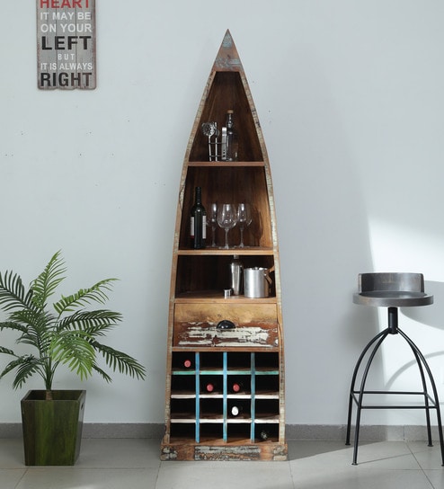 Azealia Reclaimed Wood Bar Cabinet In Distress Finish