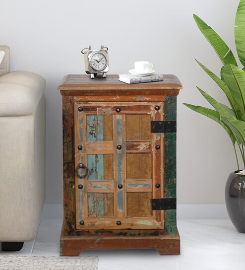 Azealia Reclaimed Wood Bedside Table In Distress Finish
