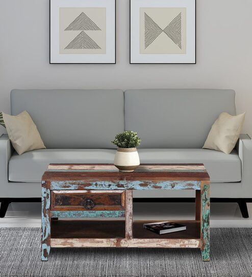Azealia Reclaimed Wood Coffee Table In Distress Finish