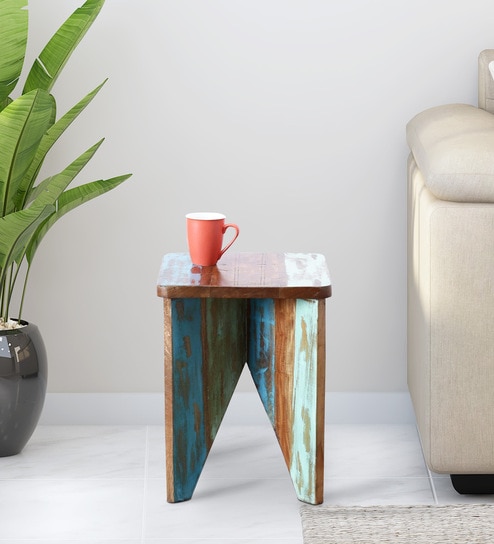 Azealia Reclaimed Wood End Table In Distress Finish