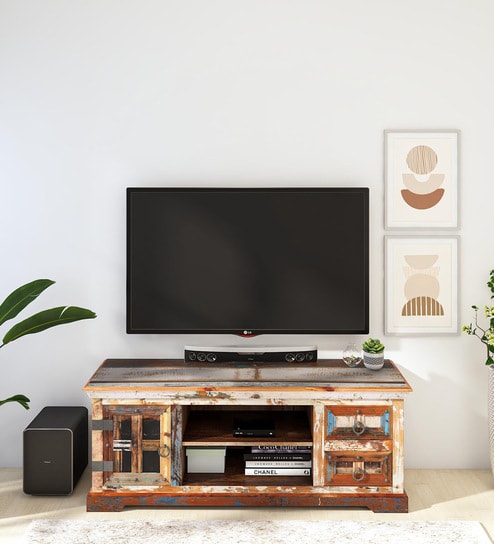 Azealia Reclaimed Wood TV Console In Distress Finish For TVs Up To 55"