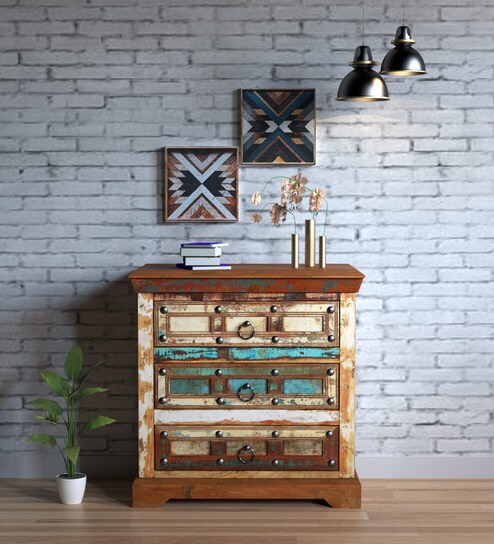 Buy Azealia Solid Wood Chest Of Drawers In Distress Finish By