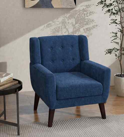 Azriah Boucle Fabric Accent Chair In Blue Colour