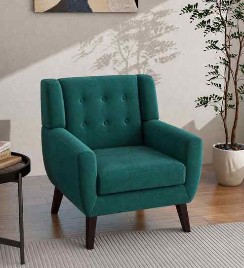 Azriah Boucle Fabric Accent Chair In Green Colour