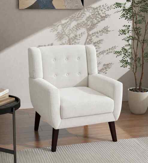 Azriah Boucle Fabric Accent Chair In White Colour