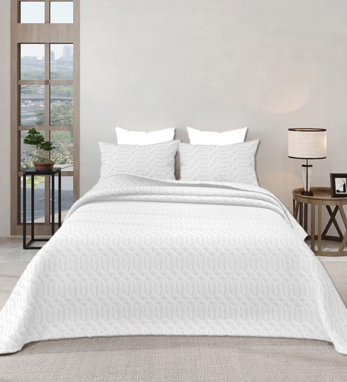 White Azure 300GSM King Quilted Bedcover with 2 Pillowcovers