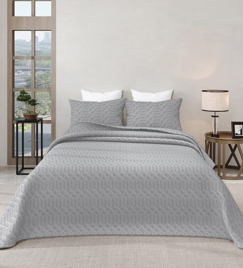 Grey Azure 300GSM King Quilted Bedcover with 2 Pillowcovers