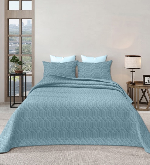 Blue Azure 300GSM King Quilted Bedcover with 2 Pillowcovers
