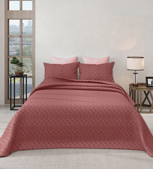 Red Azure 300GSM King Quilted Bedcover with 2 Pillowcovers