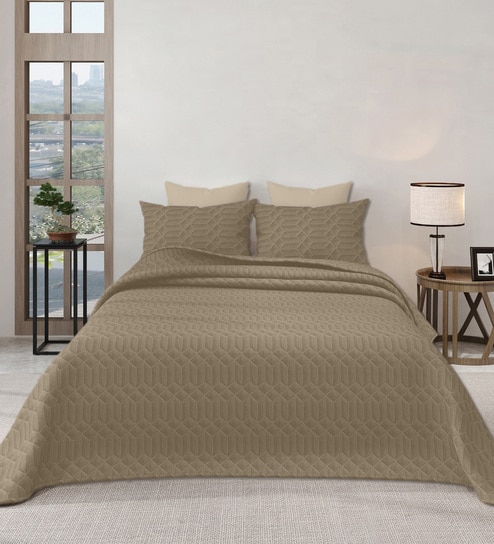 Brown Azure 300GSM King Quilted Bedcover with 2 Pillowcovers