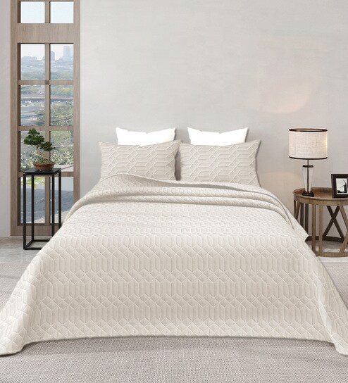 Cream Azure 300GSM King Quilted Bedcover with 2 Pillowcovers