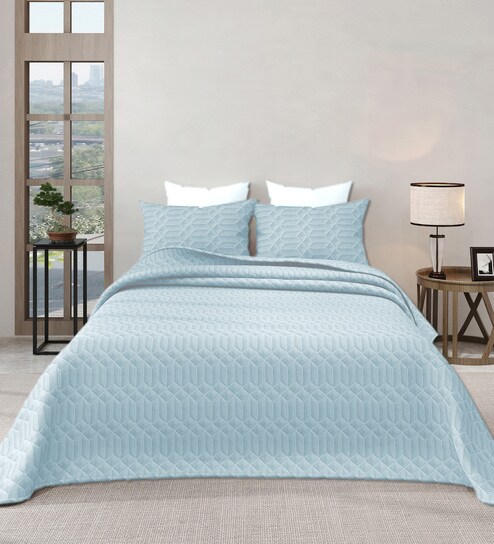 Blue Azure 300GSM King Quilted Bedcover with 2 Pillowcovers
