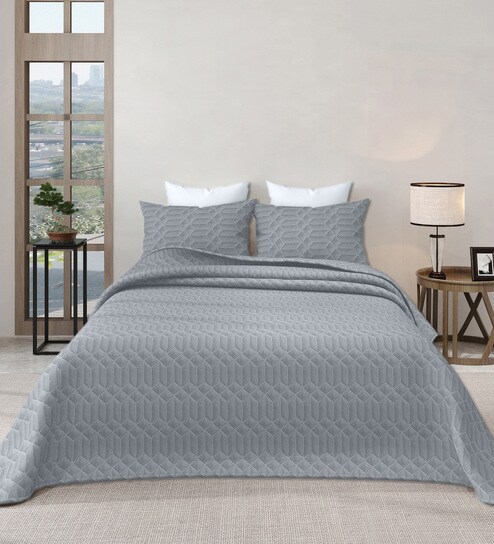 Grey Azure 300GSM King Quilted Bedcover with 2 Pillowcovers