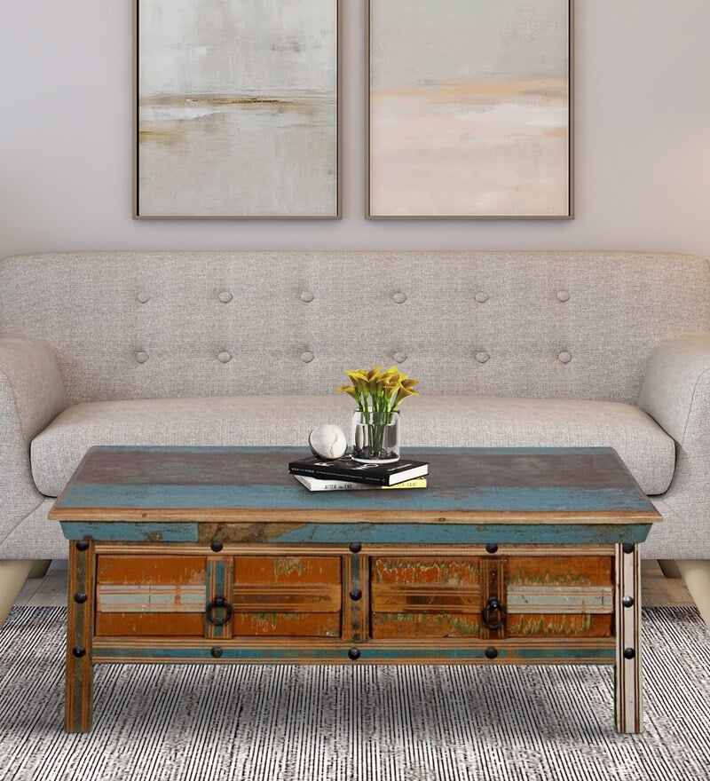 Buy Azealia Reclaimed Wood Coffee Table In Distress Finish Online Eclectic Coffee Tables