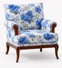 Azalea Teak Wood Arm Chair With Suede Fabric In Blue Color Azalea Teak Wood Arm Chair With Suede Fabric In Blue Color