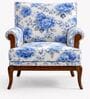 Azalea Teak Wood Arm Chair With Suede Fabric In Blue Color Azalea Teak Wood Arm Chair With Suede Fabric In Blue Color