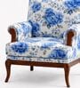 Azalea Teak Wood Arm Chair With Suede Fabric In Blue Color Azalea Teak Wood Arm Chair With Suede Fabric In Blue Color