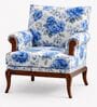 Azalea Teak Wood Arm Chair With Suede Fabric In Blue Color Azalea Teak Wood Arm Chair With Suede Fabric In Blue Color