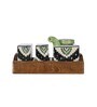 Aztec Green & Black Ceramic (Set of 4) Salt & Pepper Shaker with Oil Bottle & Tray