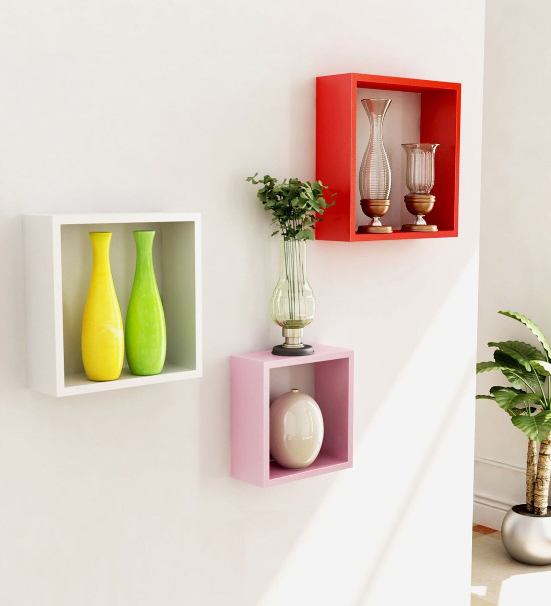 Buy Set of 3 Engineered Wood Cube Wall Shelf by Home Sparkle Online