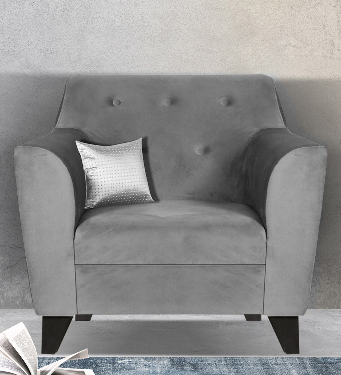 Buy Bali Velvet 1 Seater Sofa in Grey Colour by Trevi Furniture Online