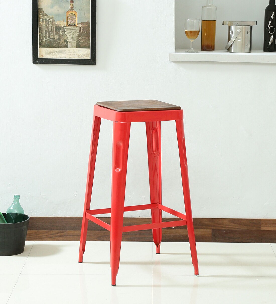 Buy Lucy Metal Bar Stool In Red Colour By Bohemiana Online Industrial Bar Stools Bar