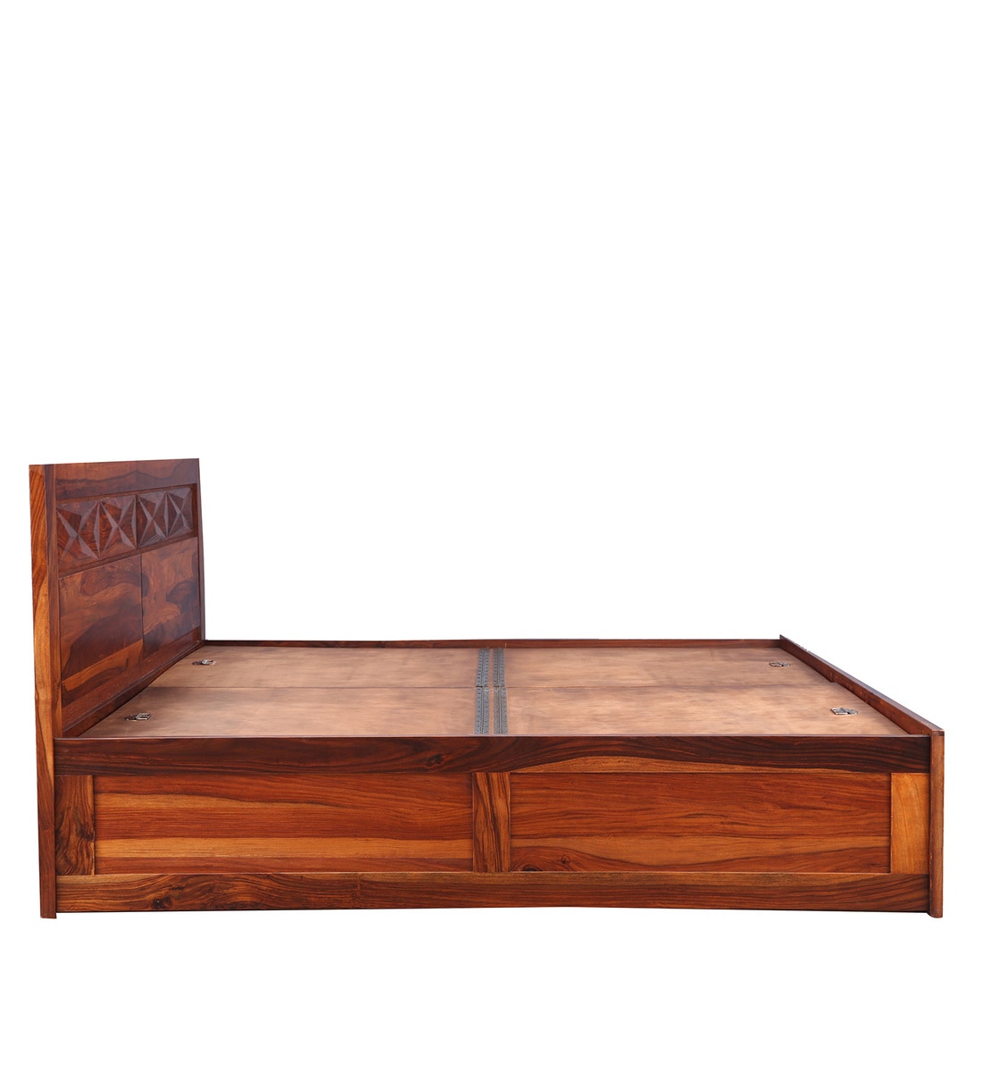 Buy Barcelona Queen Size Bed with Storage in Honey Finish by HomeTown Online Transitional