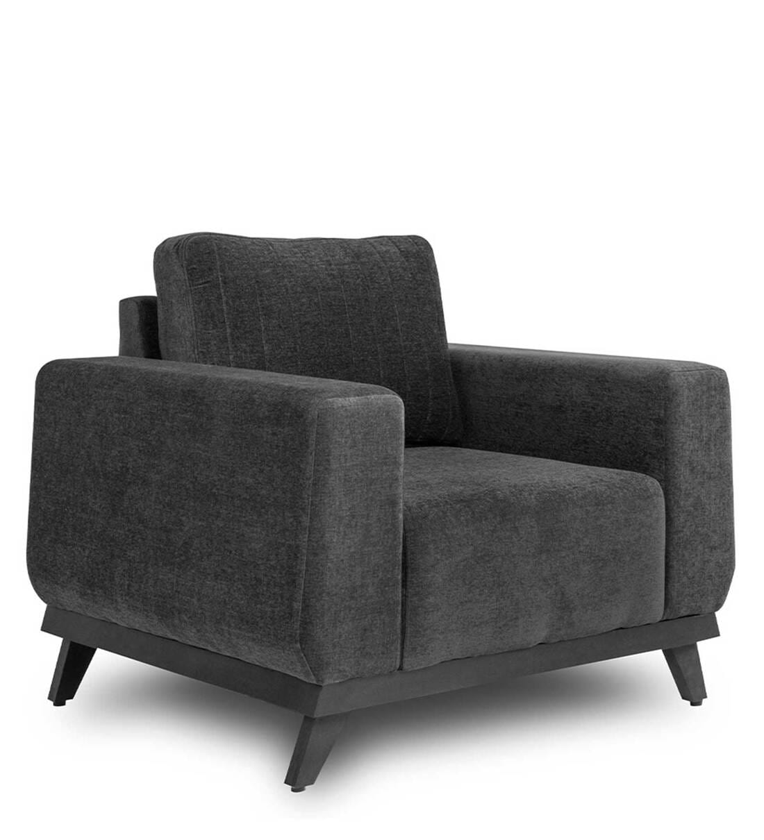 Buy Barcelona Fabric 1 Seater Sofa In Smoke Grey Colour By Wakefit ...