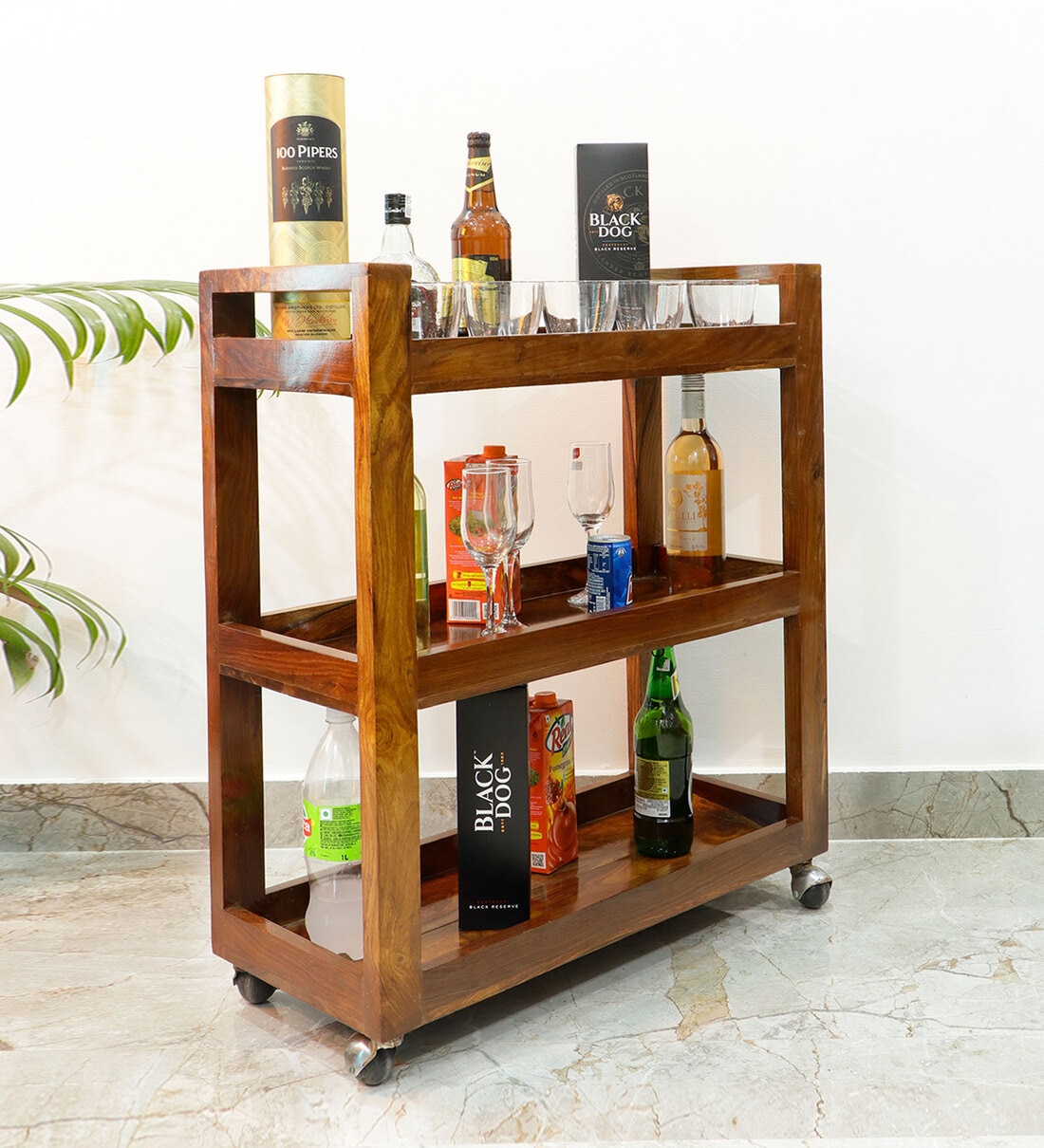 Buy Barco Solid Wood Bar Trolley in Walnut Finish By Timberly Online