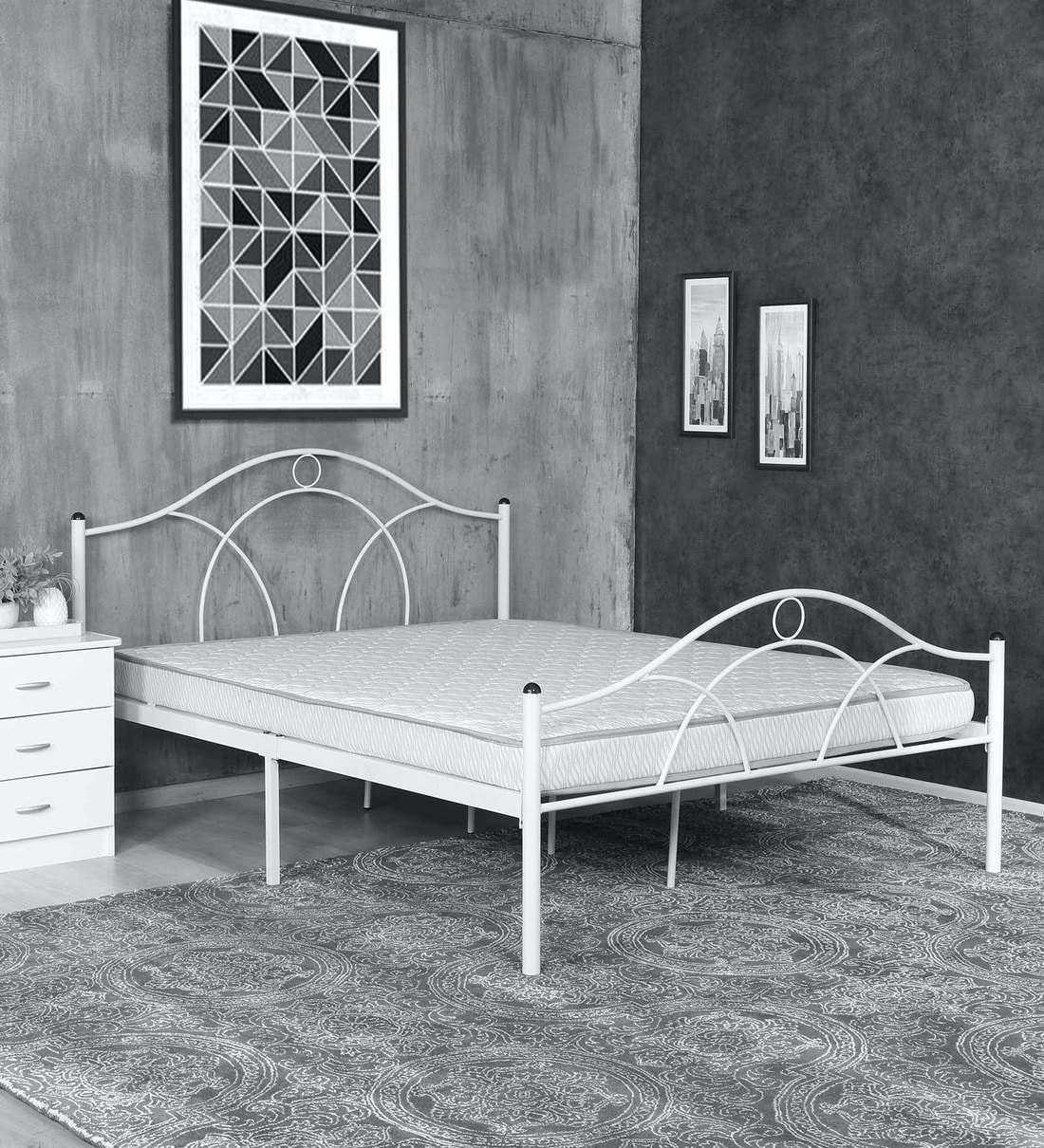 Buy Metallika Metal Queen Size Bed in Ivory Finish at 7 OFF by