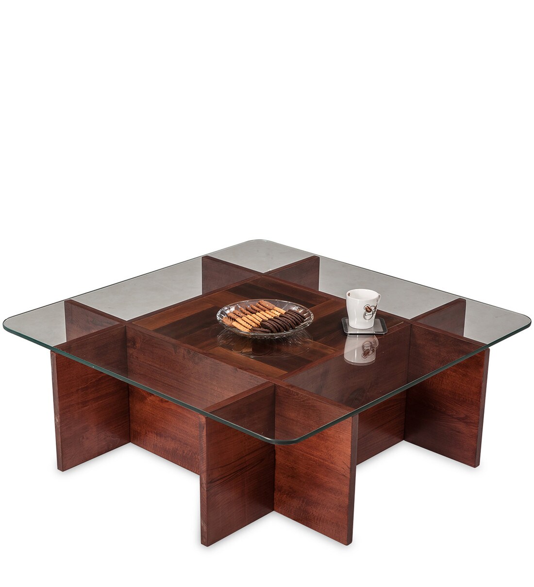 Buy Basco Center Table with Glass Top in Rosewood Finish by Durian