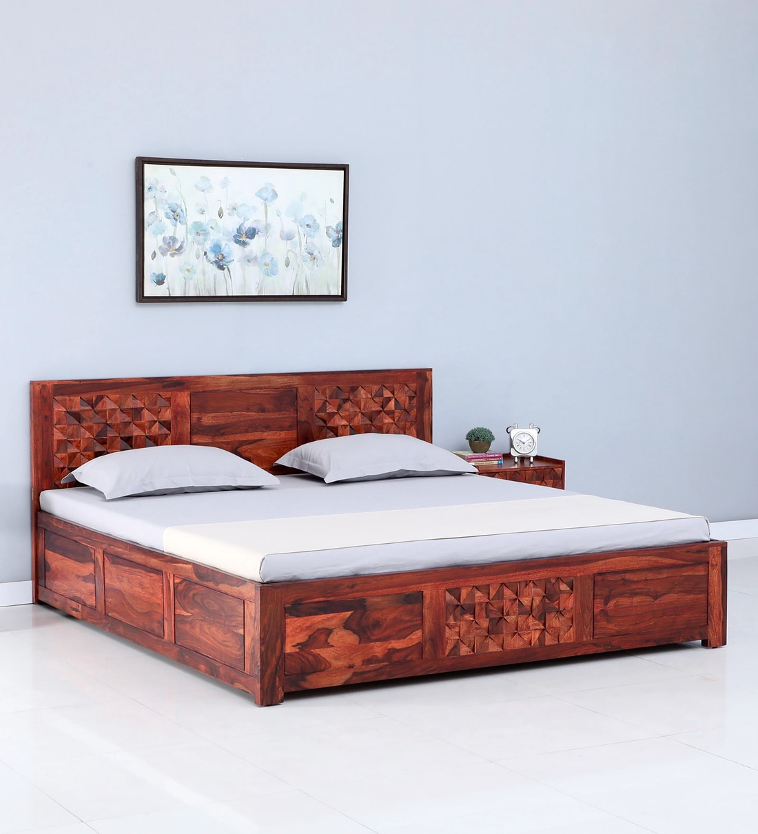 Buy Basel Sheesham Wood King Size Bed in Scratch Resistant Honey Oak