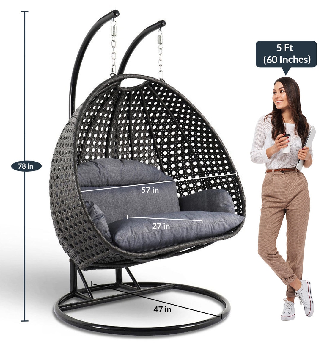 Buy Basket Chair 2 seater Swing in Black & Grey Colours by Carry Bird