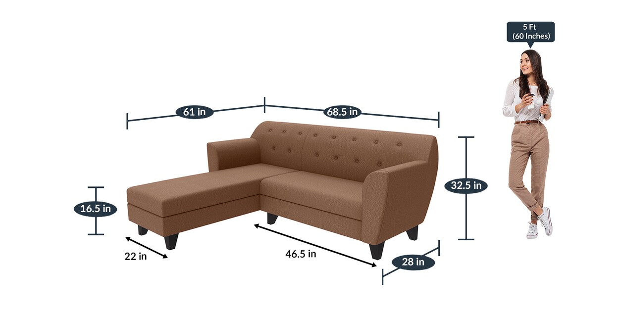 Buy Bali 5 Seater Rhs Sectional Sofa In Brown Colour By Trevi Furniture