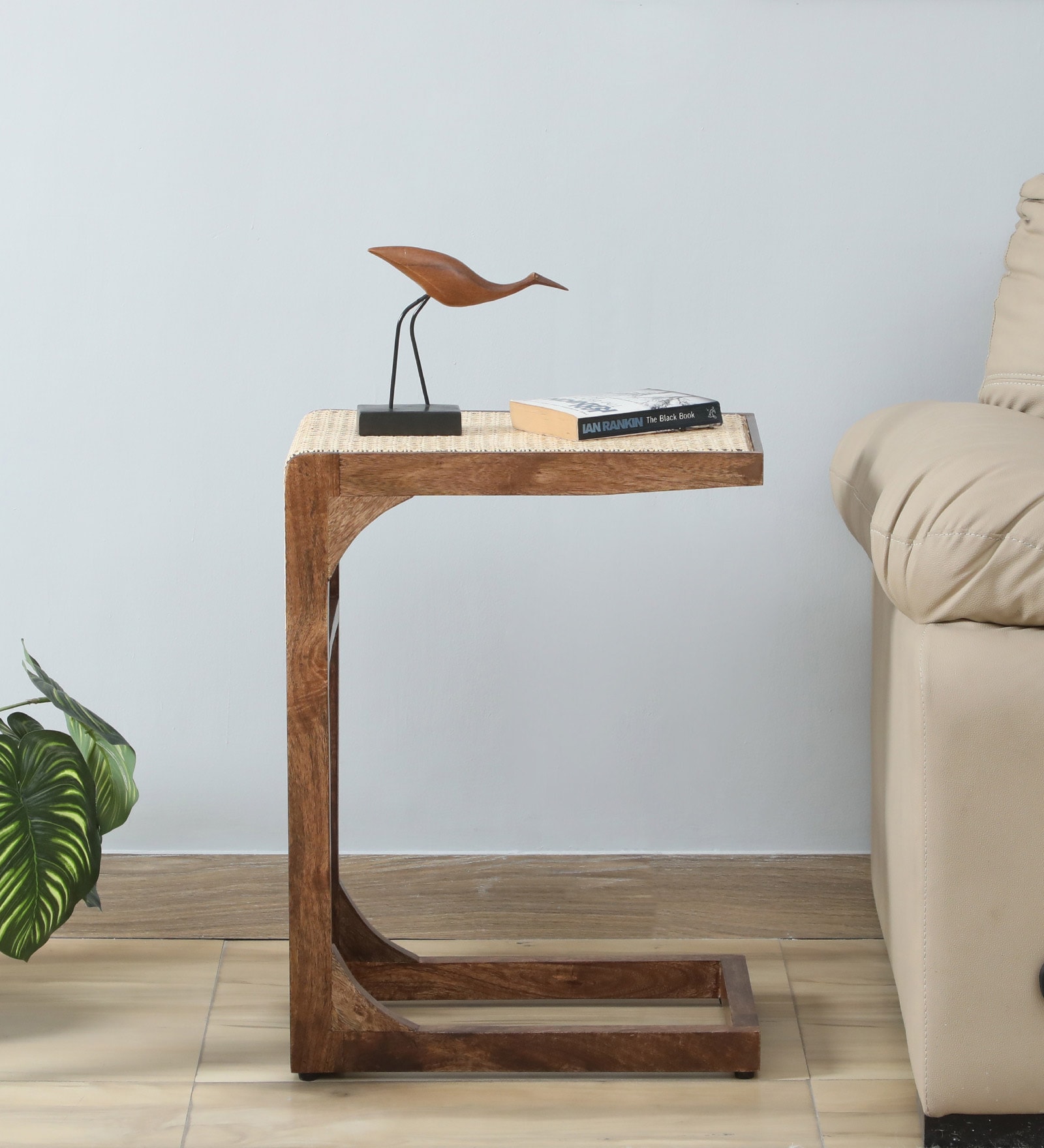 Baarn Mango Wood C Shaped Table In Rustic Teak Finish