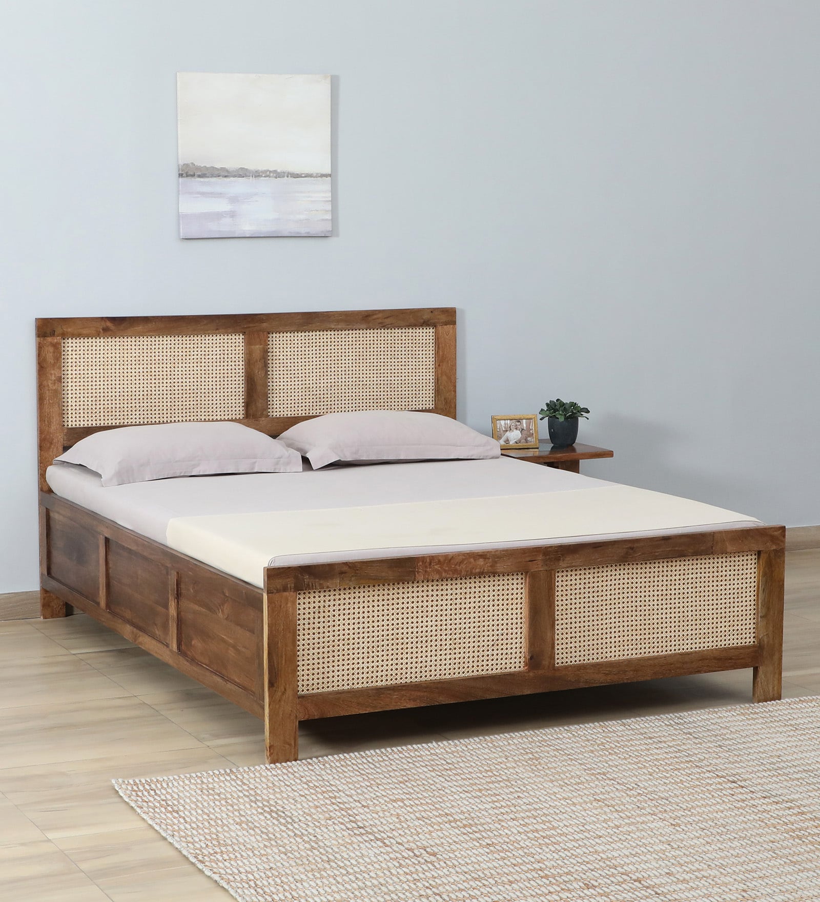 Baarn Mango Wood King Size Bed In Rustic Teak Finish With Box Storage