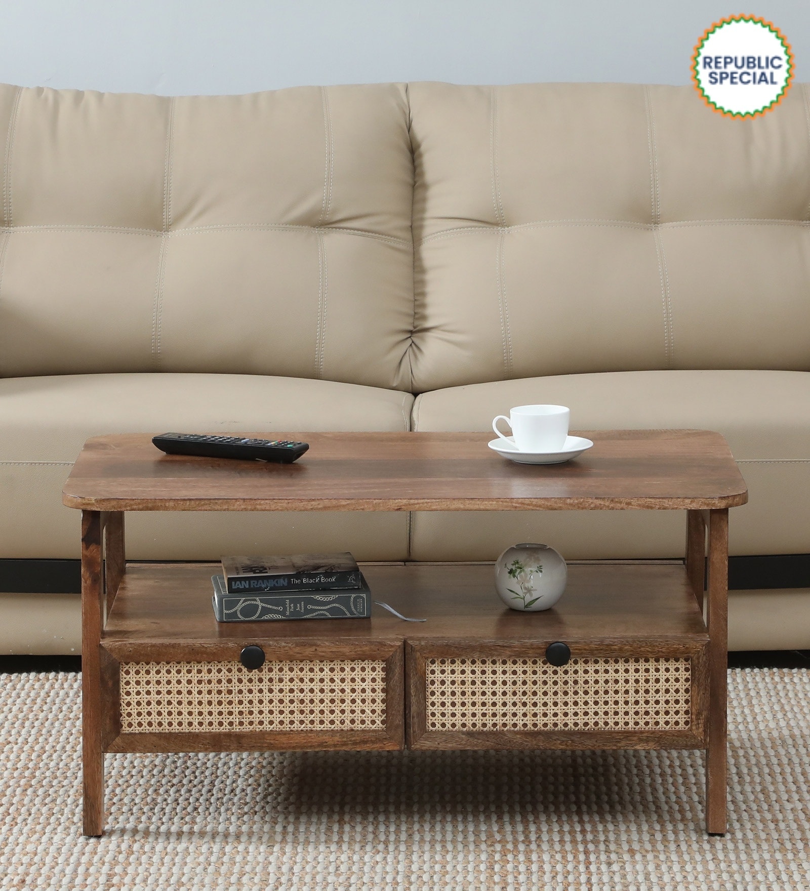 Baarn Mango Wood Large Coffee Table In Rustic Teak Finish