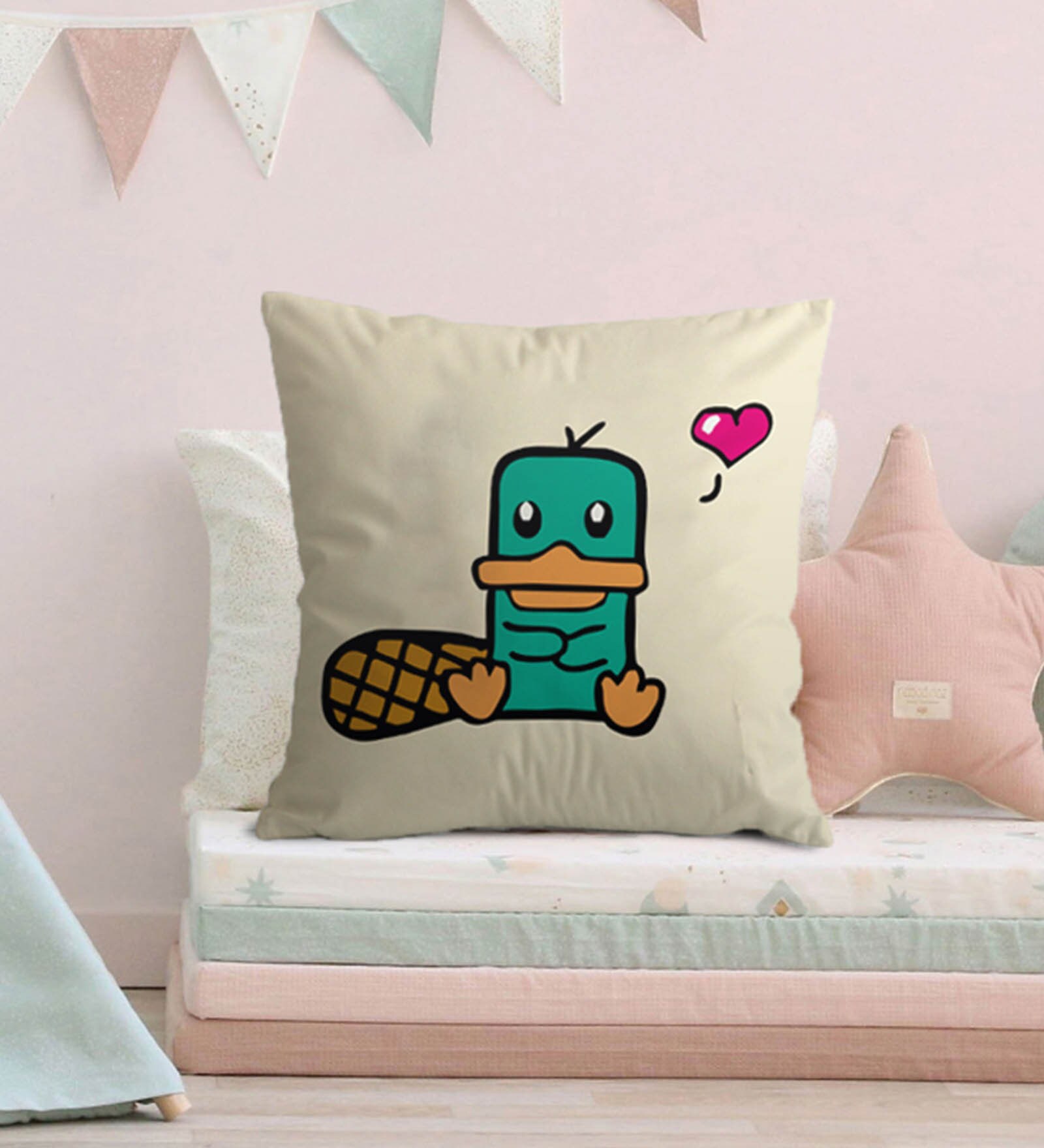 Canvas Cushion with Baby Platipus Print