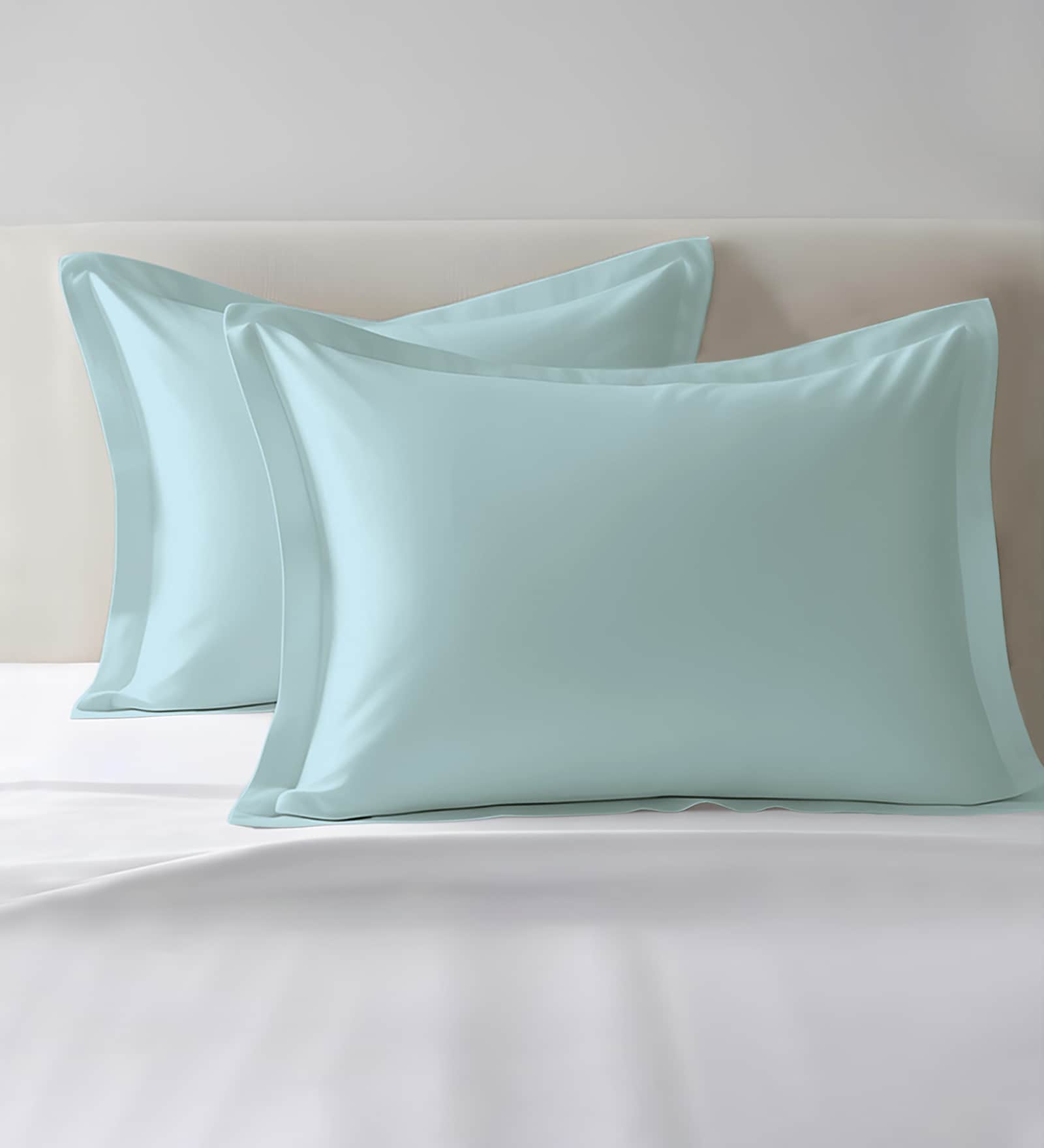 Baby Blue Solid 400 TC Cotton Standard Sized 2 Pillow Covers