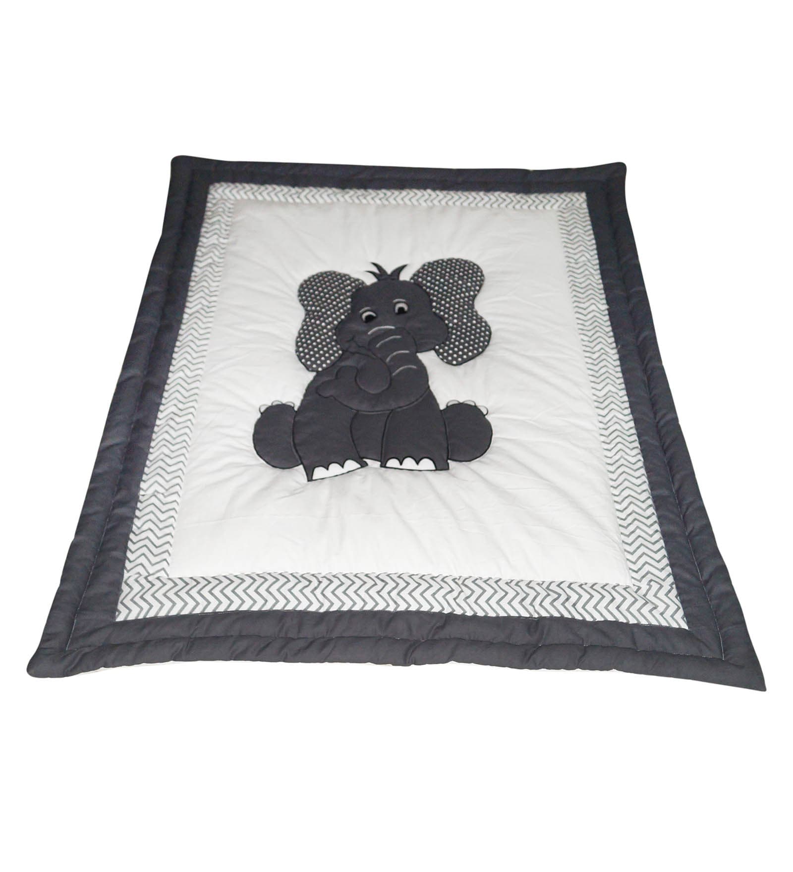 White & Black Elephant Print Cotton 200 Crib Blanket