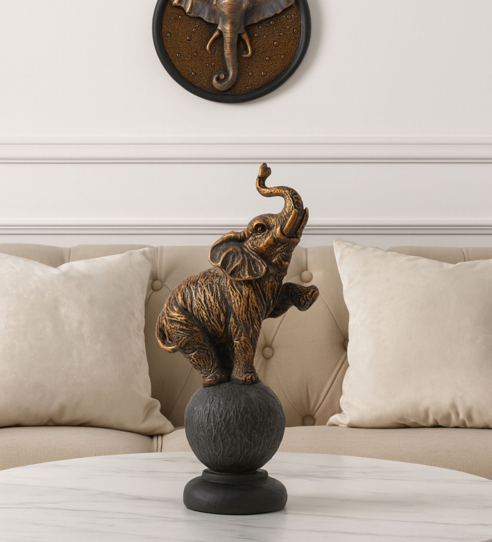 Baby Elephant Sitting on Ball (Grey & Gold, 26.7cm)