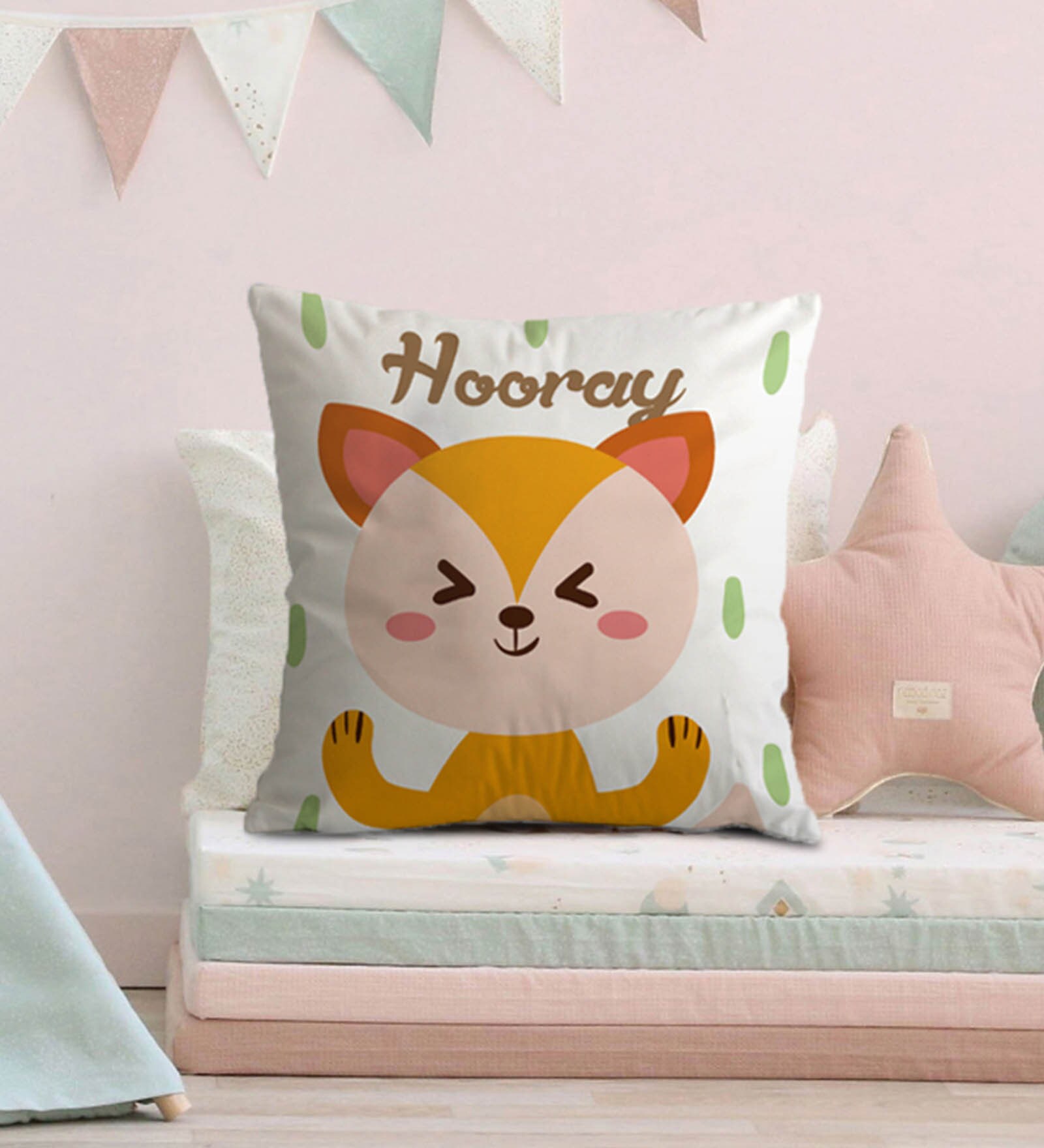 Canvas Cushion with Baby Fox Print