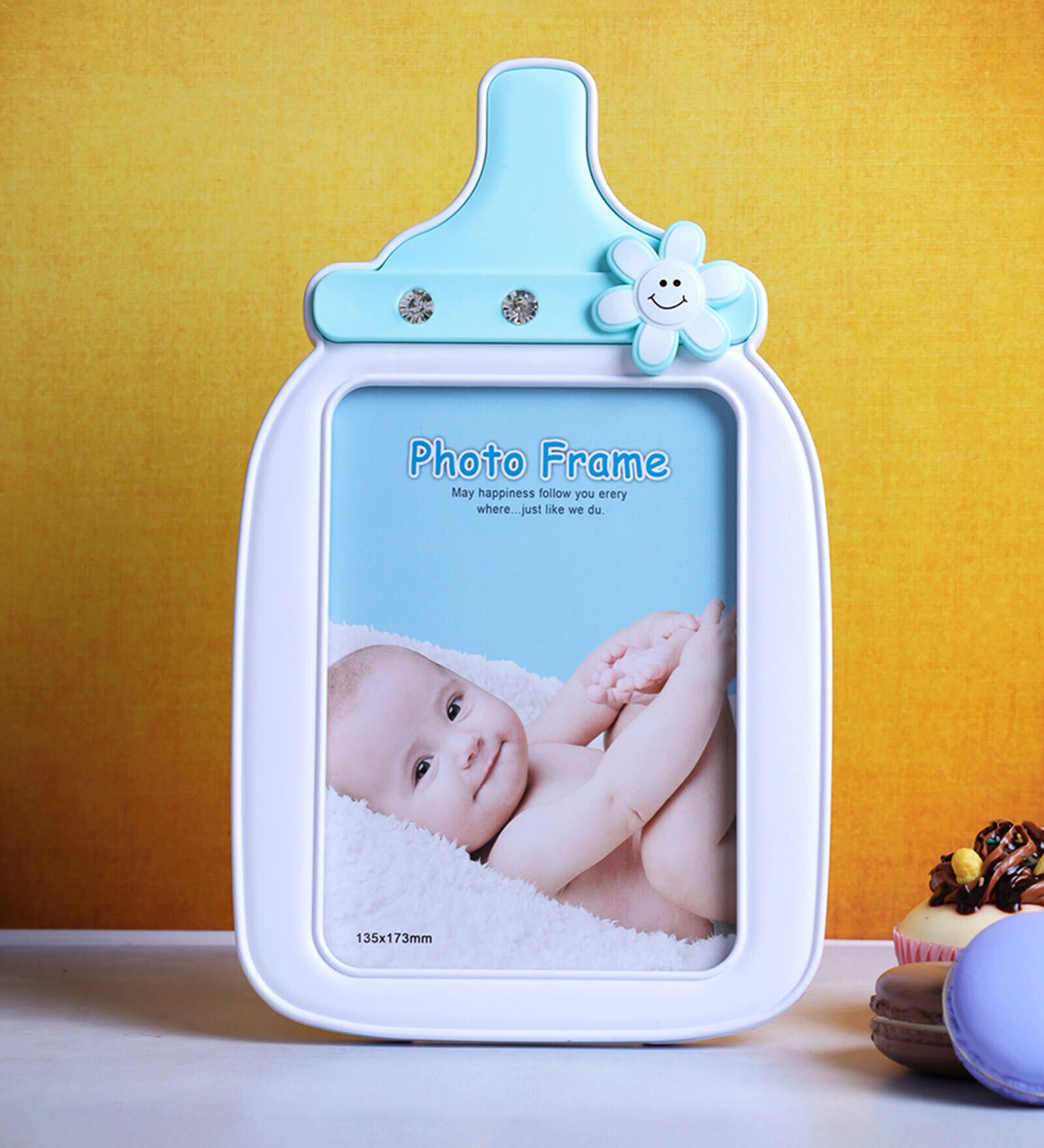 Milk Bottle Blue Plastic Kids Photo Frame