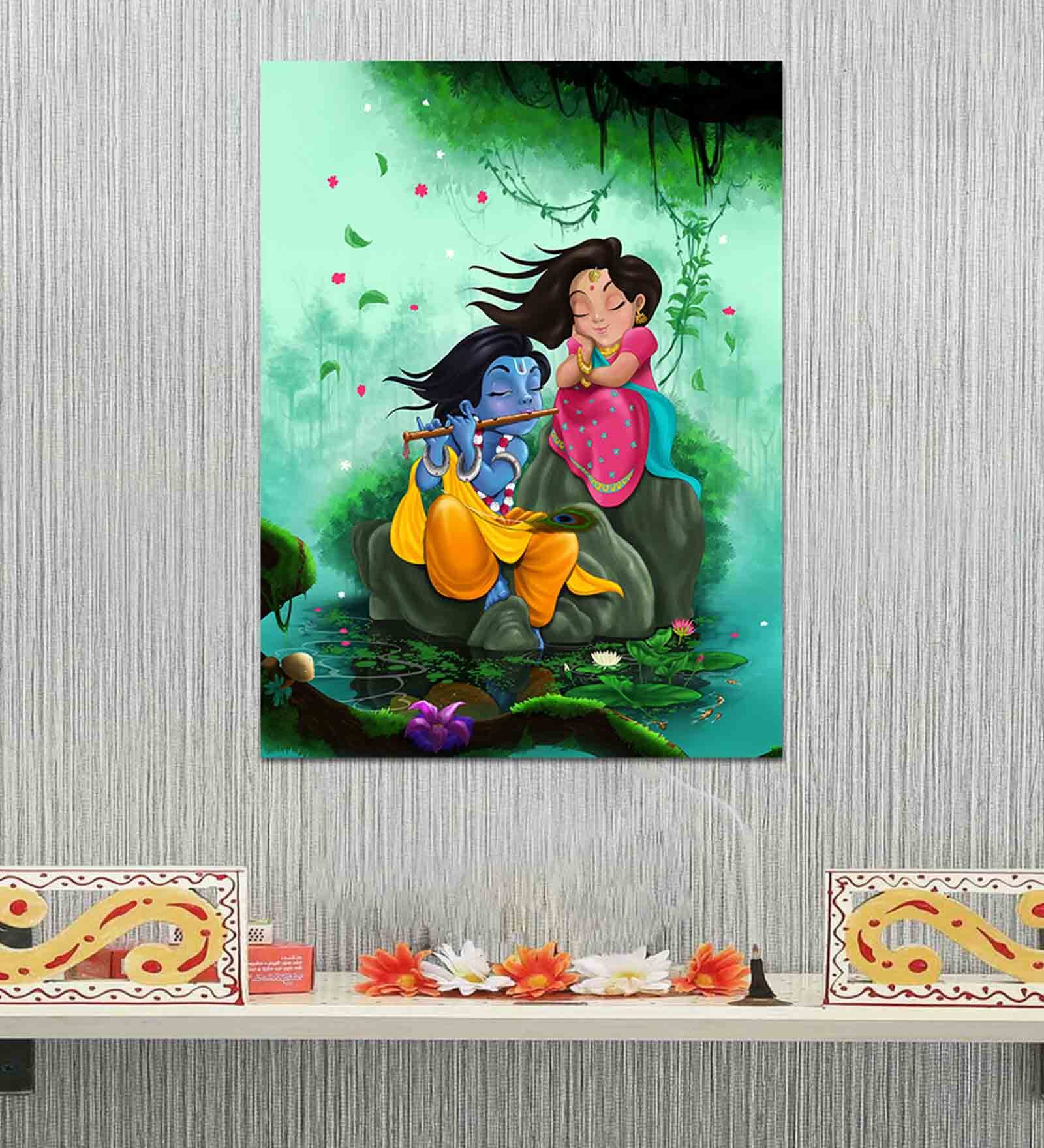 Radha Multicolour Glass Unframed Spiritual Art Print