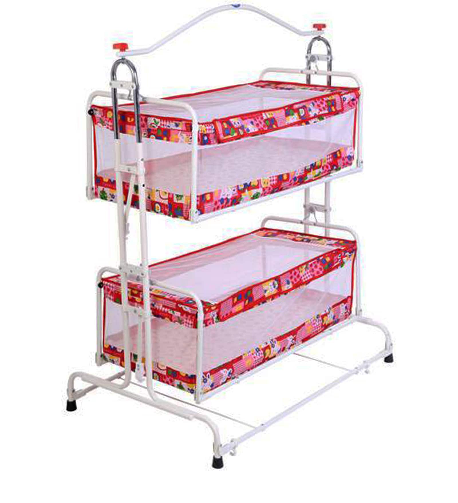 Buy Baby Twins Cradle in Red Colour by Natraj Online Cribs Cribs