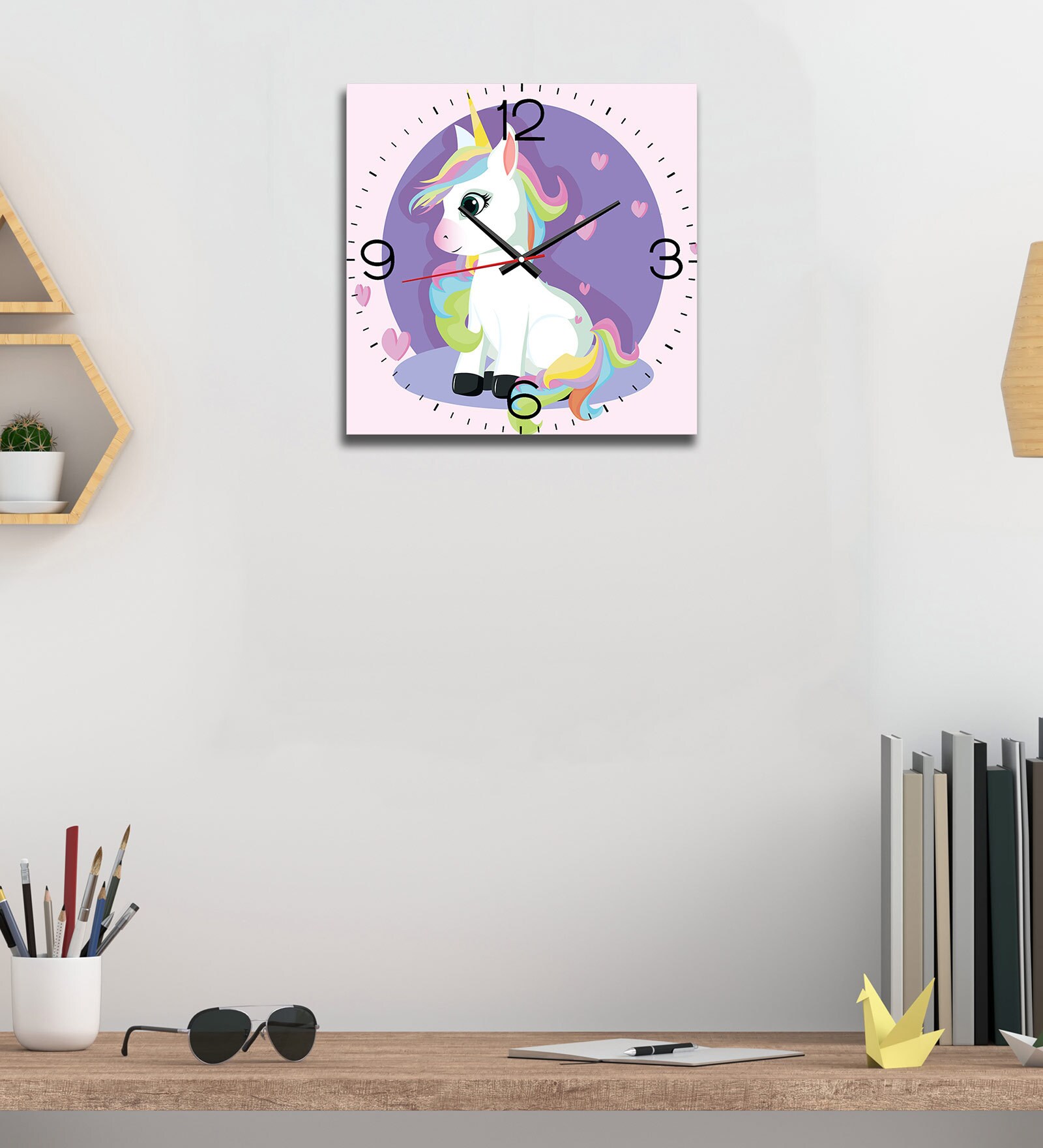 Baby Unicorn Wall Clock in Multicolour